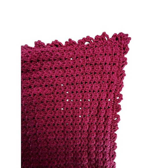 Handmade Crochet Blanket – Deep Rose Pink Textured Knit – 34” x 31” - Picture 2 of 6